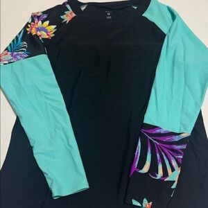 DSG Black and Teal Crew Neck Swim Top
